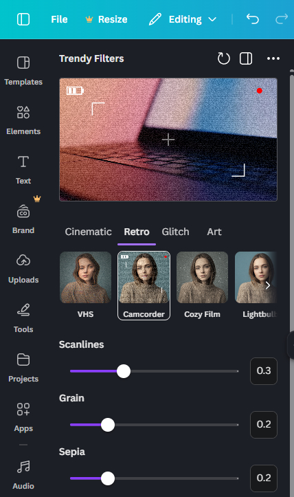 Trendy Filters app interface screenshot